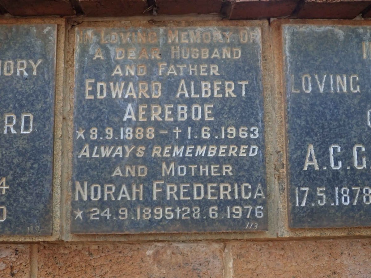 AEREBOE Edward Albert 1888-1963 &amp; Norah Frederica 1895-1976
