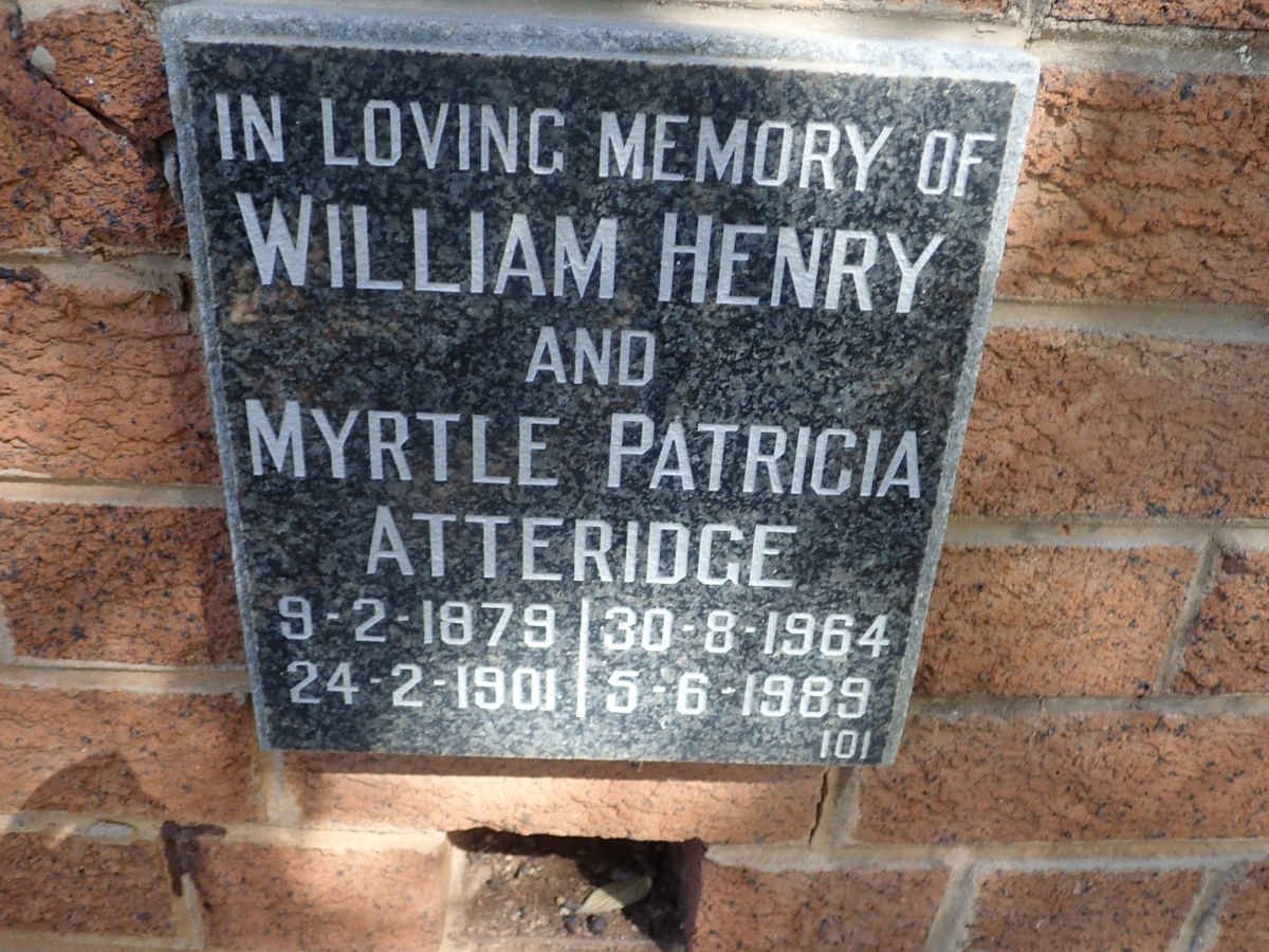 ATTERIDGE William Henry 1879-1964 &amp; Myrtle Patricia 1901-1989