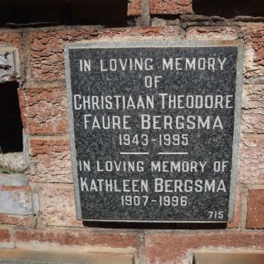 BERGSMA Kathleen 1907-1996 :: BERGSMA Christiaan Theodore Faure 1943-1995