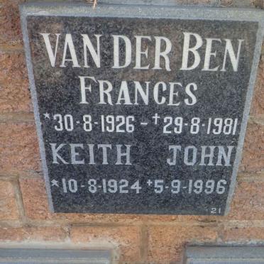 BEN Keith John, van der 1924-1996 &amp; Frances 1926-1981