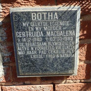 BOTHA Gertruida Magdalena 1943-1989