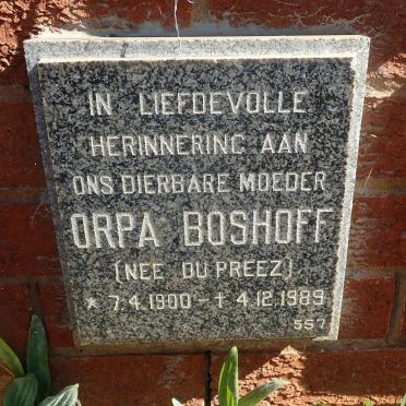 BOSHOFF Orpa nee DU PREEZ 1900-1989