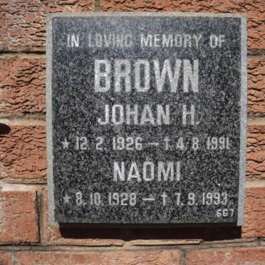 BROWN Johan H. 1926-1991 &amp; Naomi 1928-1993