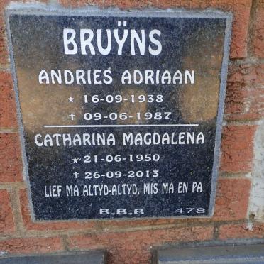 BRUYNS Andries Adriaan 1938-1987 &amp; Catharina Magdalena 1950-2013
