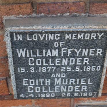 COLLENDER William Ffyner 1877-1950 &amp; Edith Muriel 1880-1967