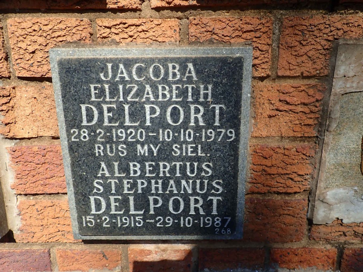DELPORT Albertus Stephanus 1915-1987 &amp; Jacoba Elizabeth 1920-1979