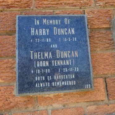 DUNCAN Harry 1888-1976 &amp; Thelma TENNANT 1908-1973