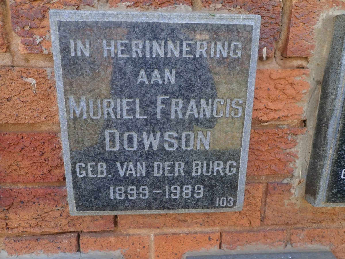 DOWSON Muriel Francis nee VAN DER BURG 1899-1989