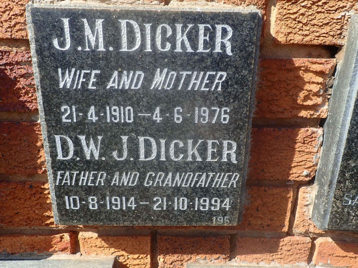 DICKER D.W.J. 1914-1994 &amp; J.M. 1910-1976