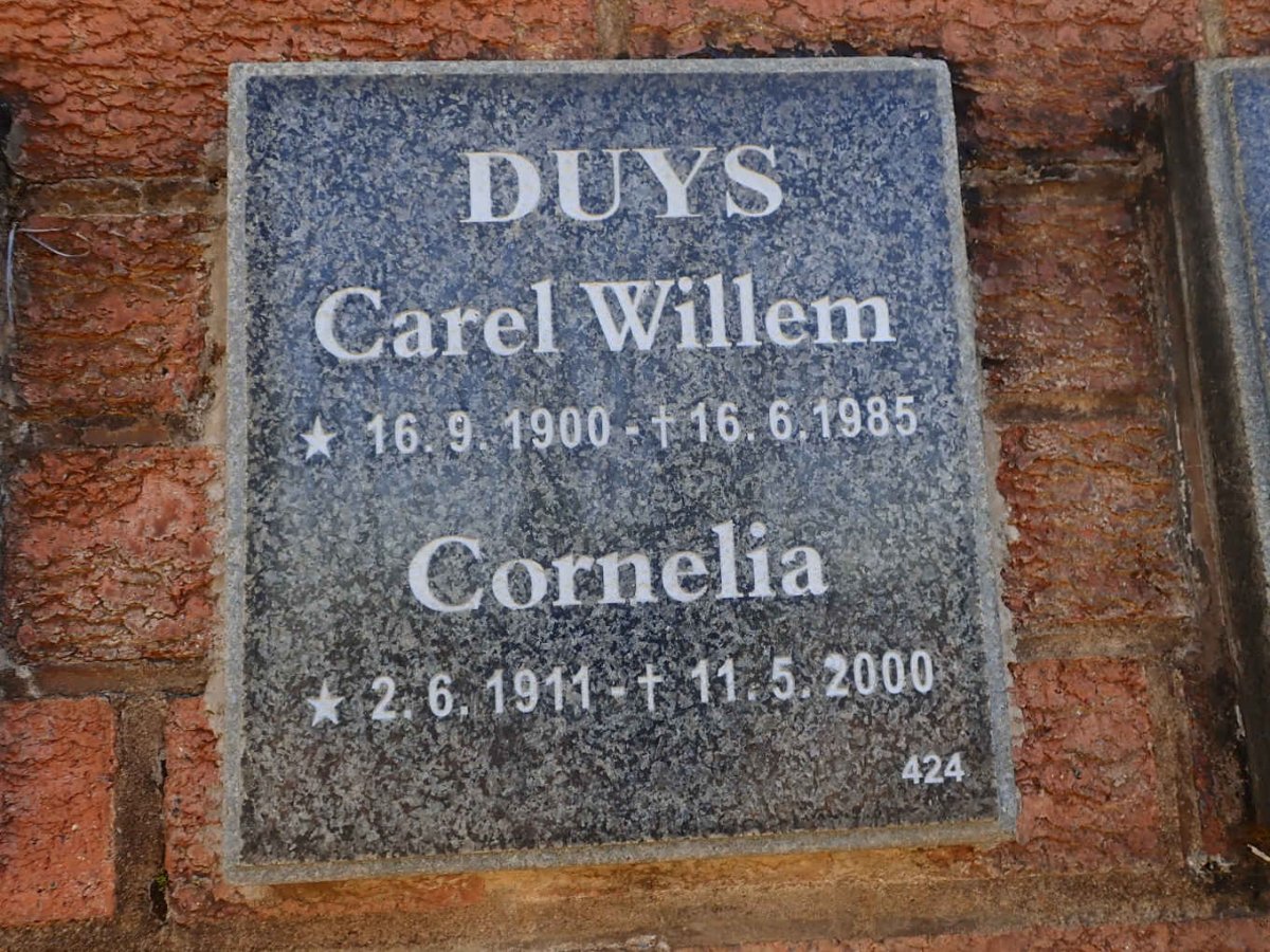DUYS Carel Willem 1900-1985 &amp; Cornelia 1911-2000