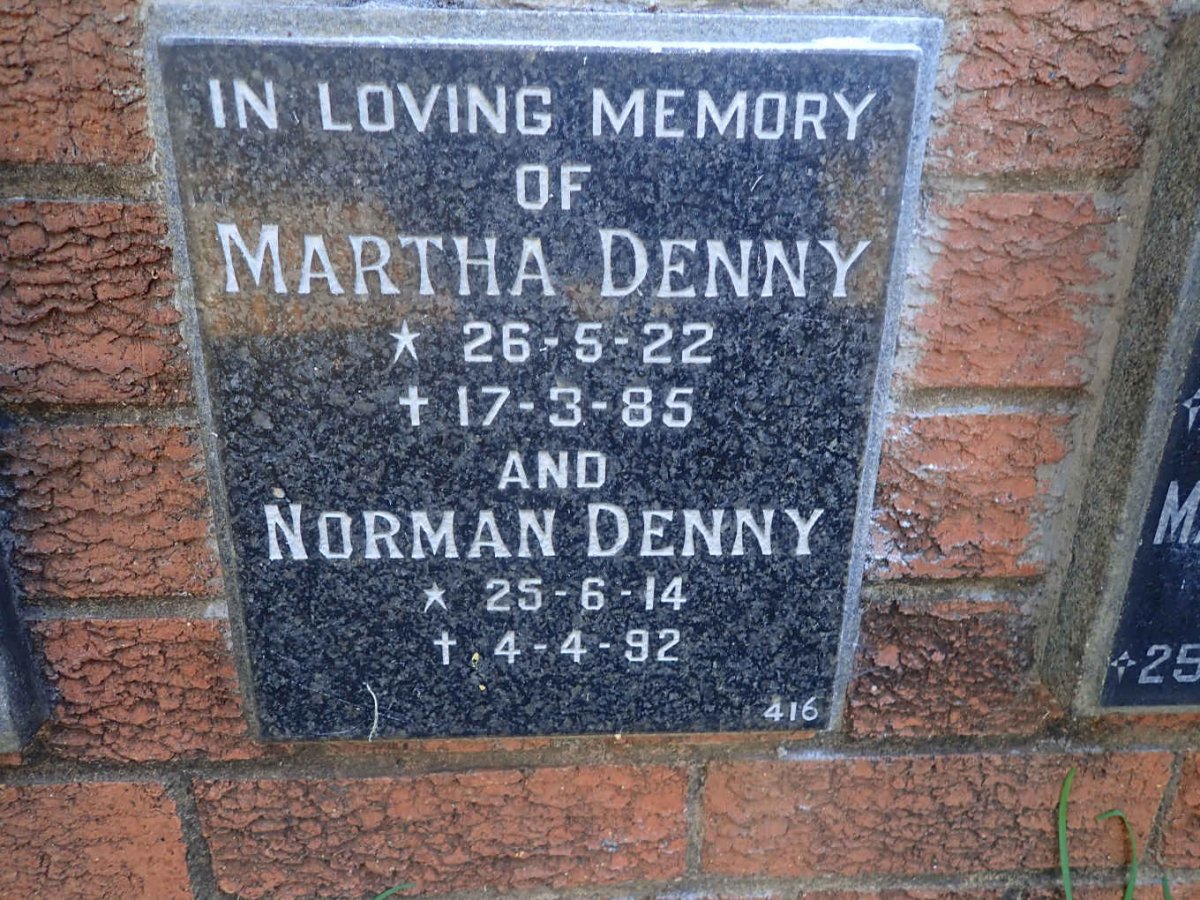 DENNY Norman 1914-1992 &amp; Martha 1922-1985