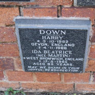 DOWN Harry 1882-1966 &amp; Ida Beatrice MARTIN -1985