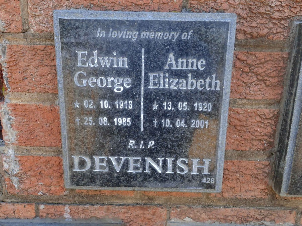 DEVENISH Edwin George 1918-1985 &amp; Anne Elizabeth 1920-2001