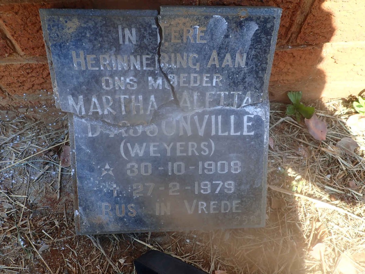 D'ASSONVILLE Martha Aletta nee WEYERS 1908-1979