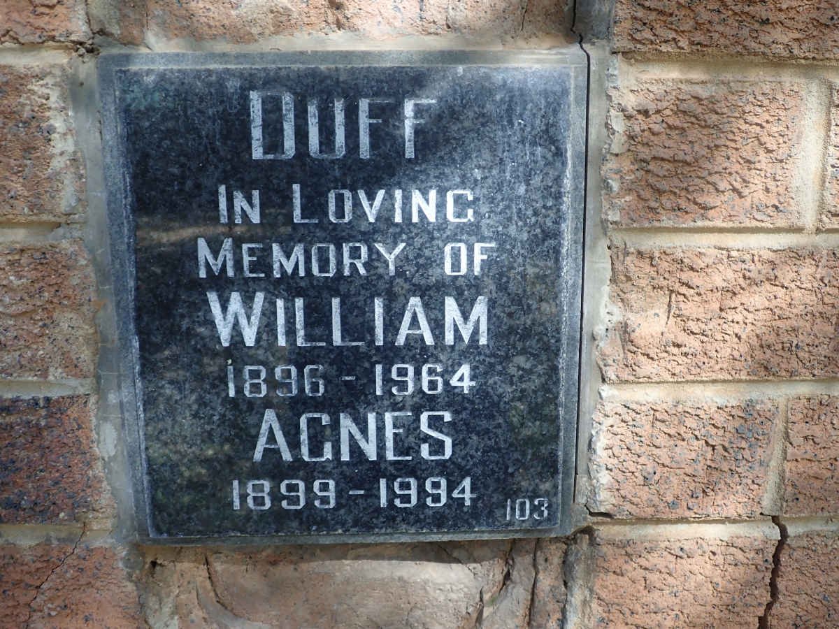 DUFF William 1896-1964 &amp; Agnes 1899-1994