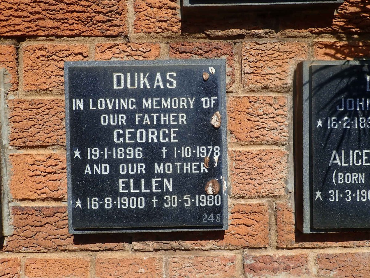 DUKAS George 1896-1978 &amp; Ellen 1900-1980