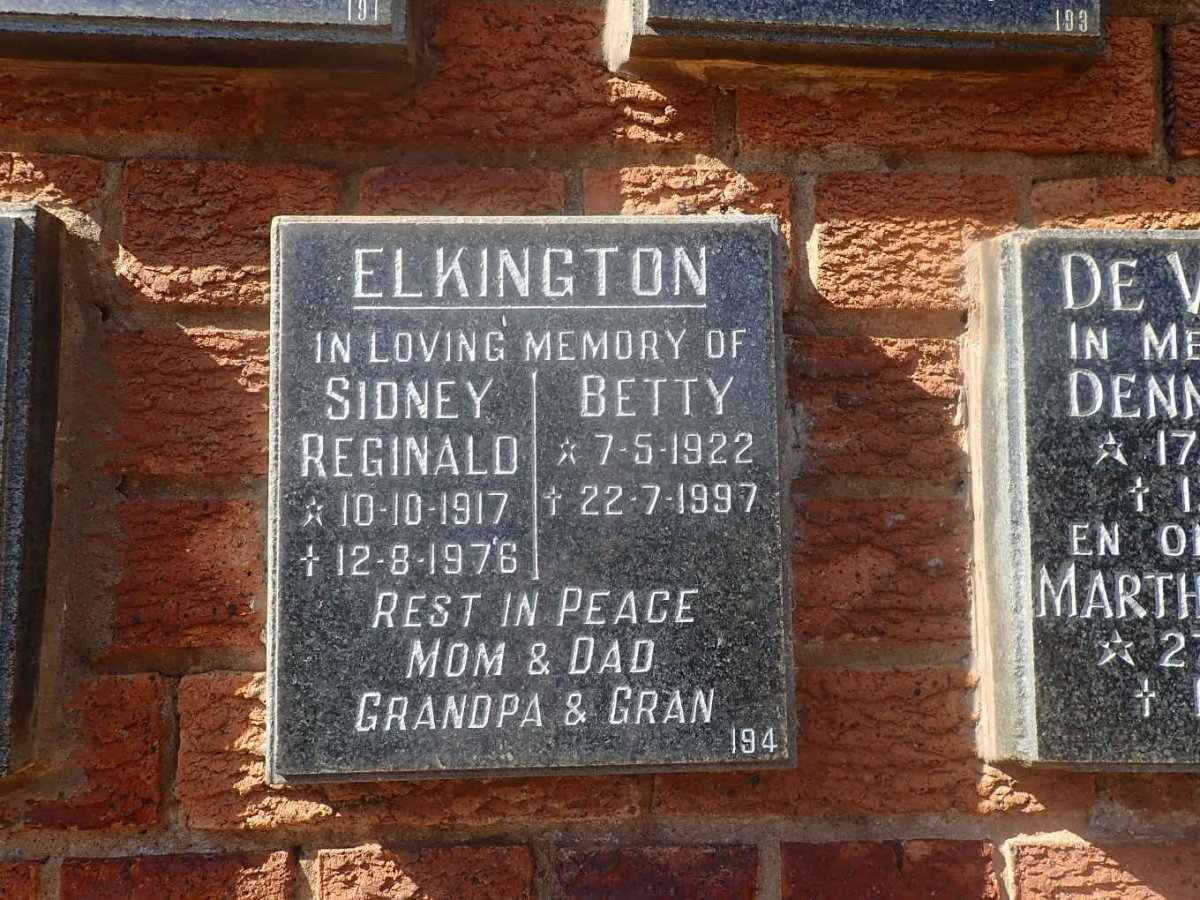 ELKINGTON Sidney Reginald 1917-1976 &amp; Betty 1922-1997