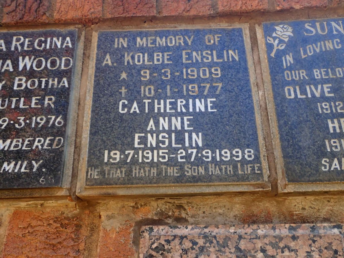 ENSLIN A. Kolbe 1909-1977 &amp; Catherine Anne 1915-1998