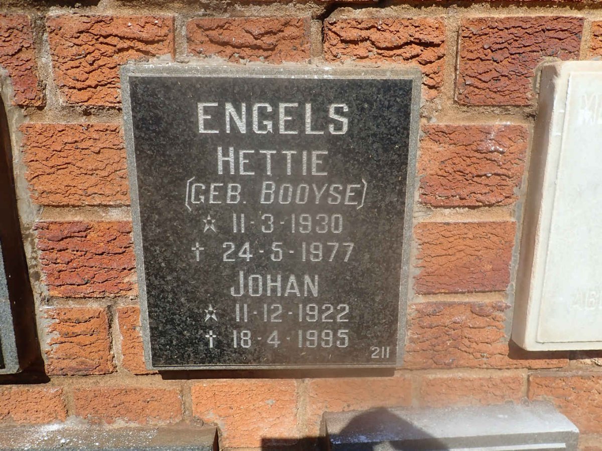 ENGELS Johan 1922-1995 &amp; Hettie BOOYSE 1930-1977