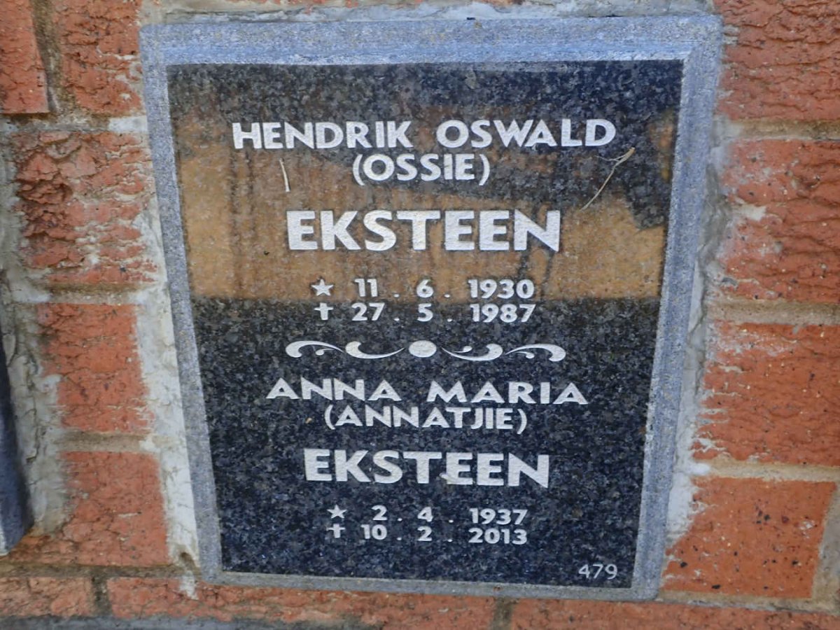 EKSTEEN Hendrik Oswald 1930-1987 &amp; Anna Maria 1937-2013