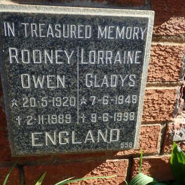 ENGLAND Rodney Owen 1920-1989 &amp; Lorraine Gladys 1948-1998
