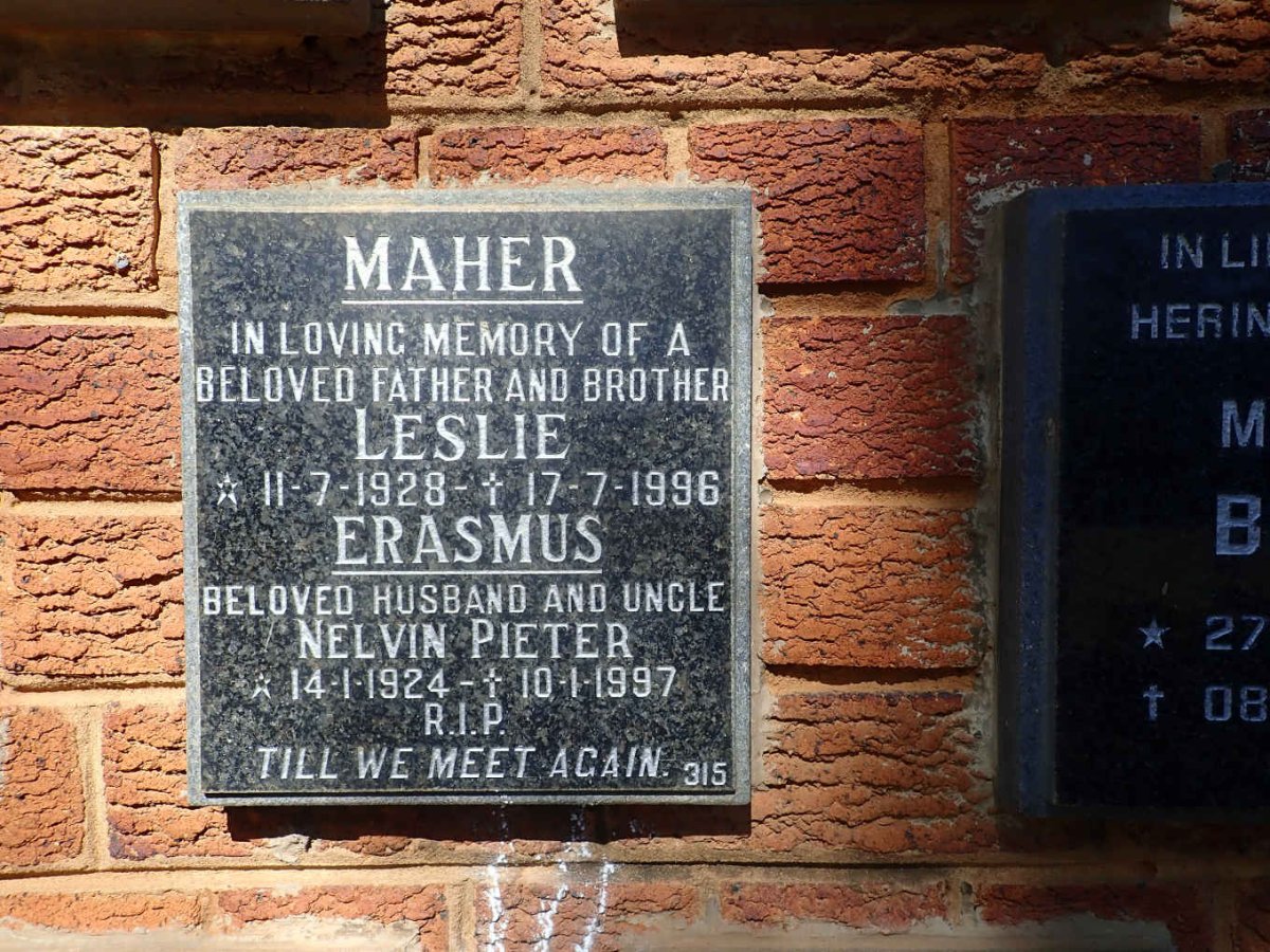 ERASMUS Nelvin Pieter 1924-1997 :: MAHER Leslie 1928-1996