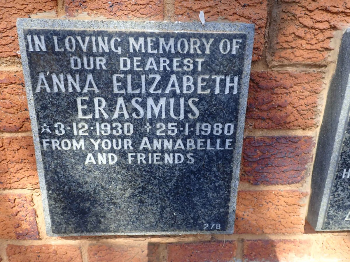 ERASMUS Anna Elizabeth 1930-1980