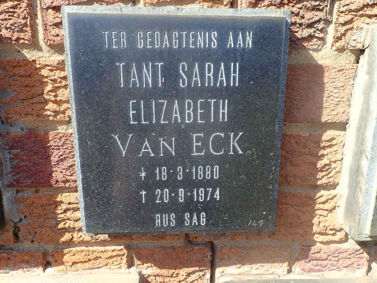 ECK Sarah Elizabeth, van 1880-1974