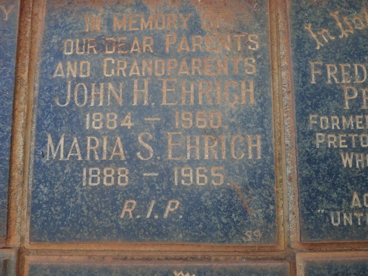 EHRICH John H. 1884-1960 &amp; Maria S. 1888-1965