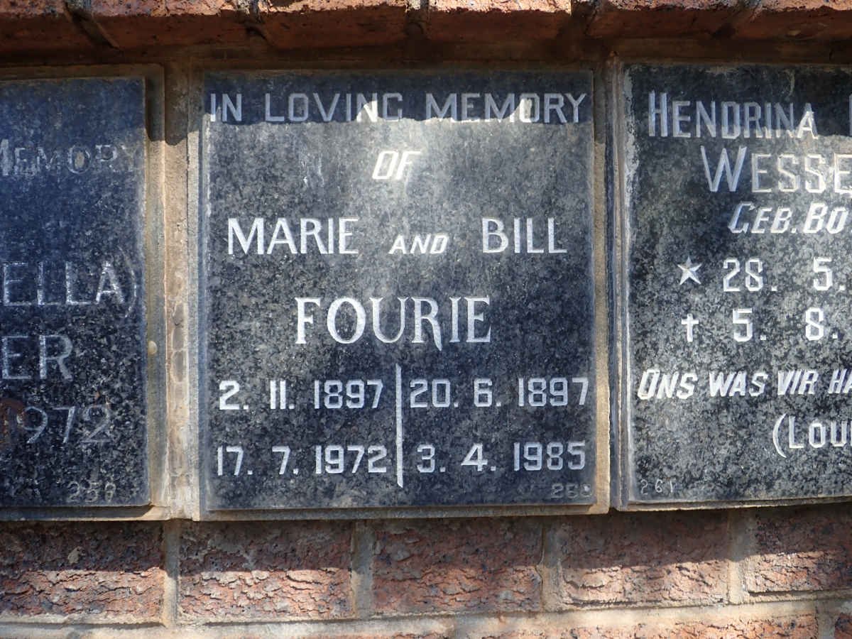 FOURIE Bill 1897-1985 &amp; Marie 1897-1972