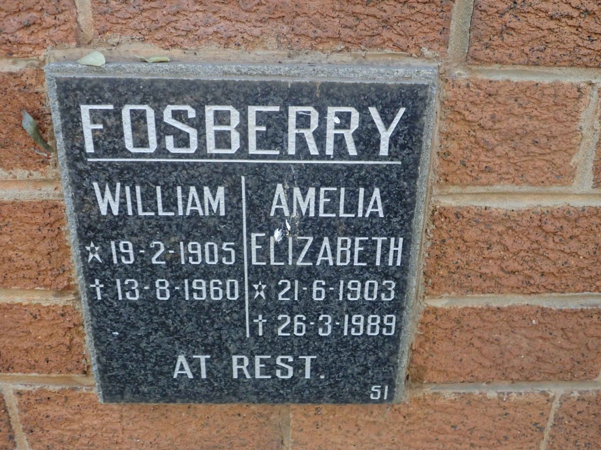 FOSBERRY William 1905-1960 &amp; Amelia Elizabeth 1903-1989