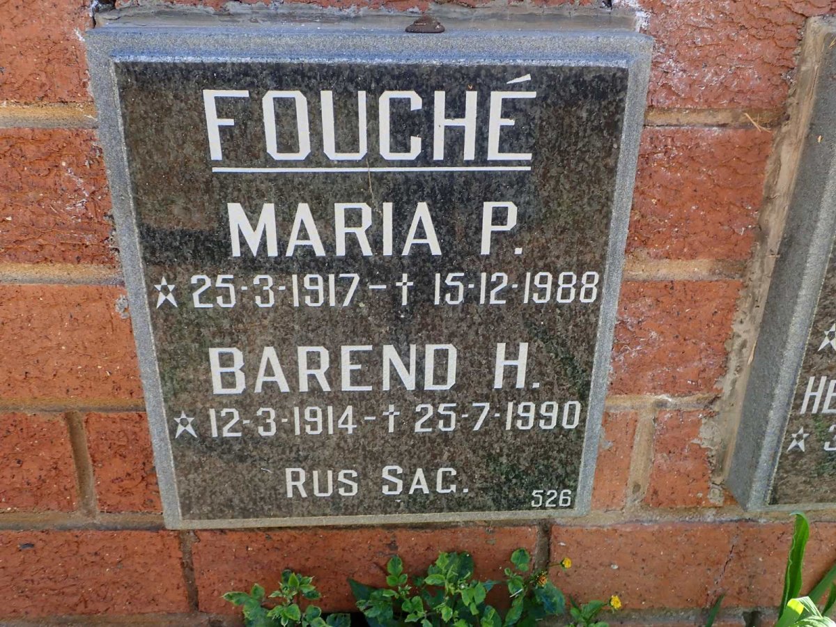 FOUCHÉ Barend H. 1914-1990 &amp; Maria P. 1917-1988