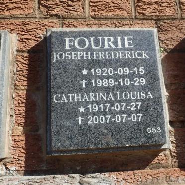FOURIE Joseph Frederick 1920-1989 &amp; Catharina Louisa 1917-2007