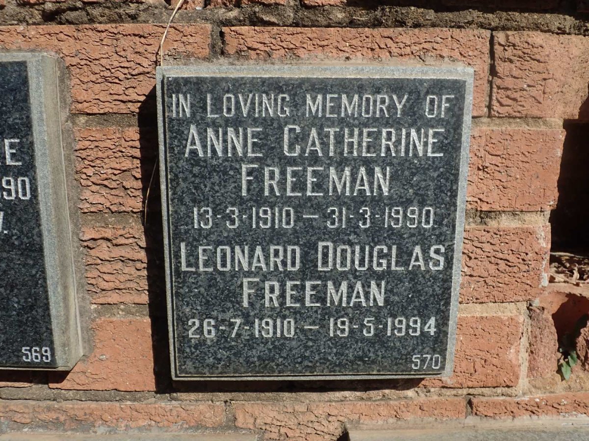 FREEMAN Leonard Douglas 1910-1994 &amp; Anne Catherine 1910-1990