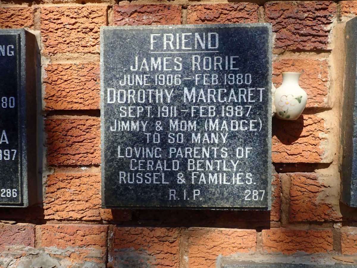 FRIEND James Rorie 1906-1980 &amp; Dorothy Margaret 1911-1987