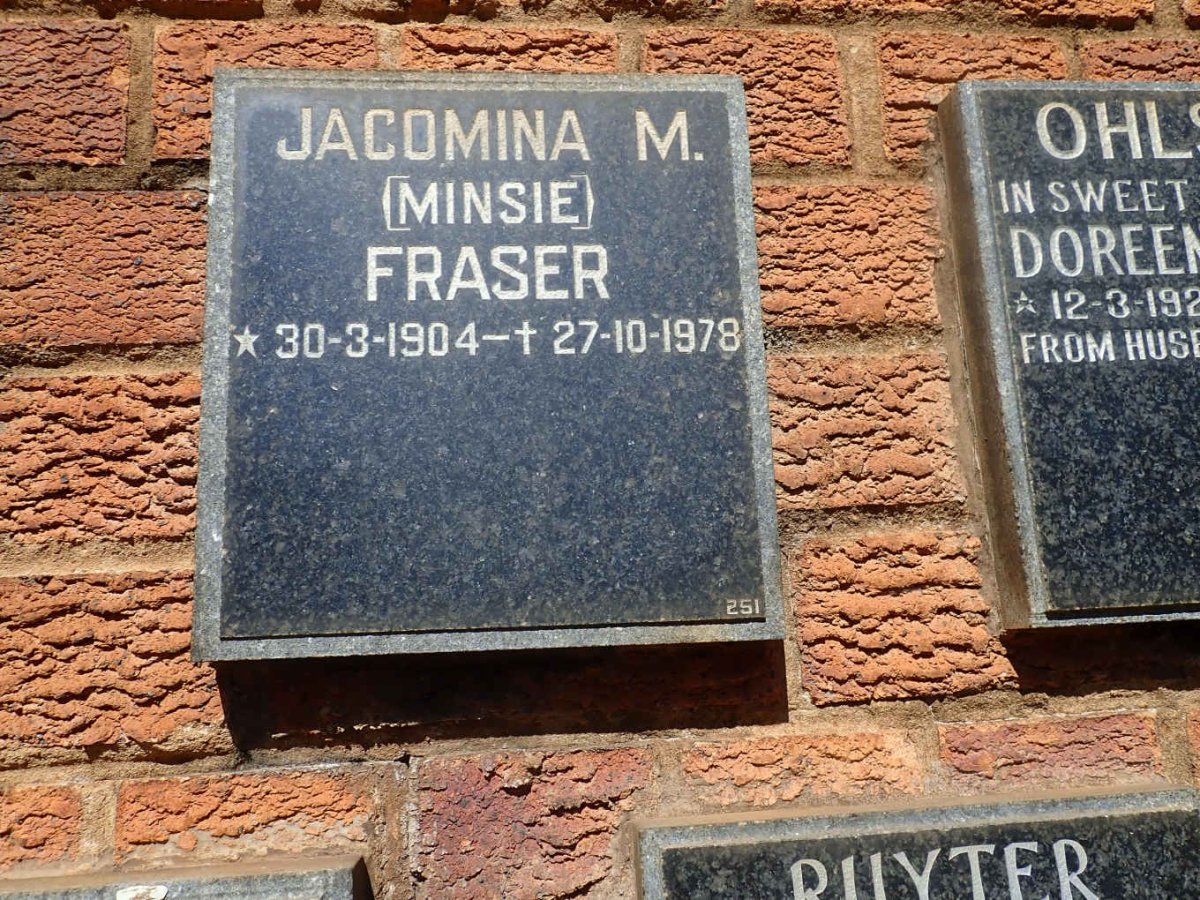 FRASER Jacomina M. 1904-1978
