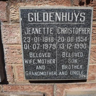GILDENHUYS Jeanette 1918-1979 :: GILDENHUYS Christopher 1954-1990