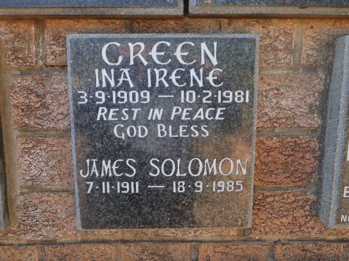 GREEN James Solomon 1911-1985 &amp; Ina Irene 1909-1981