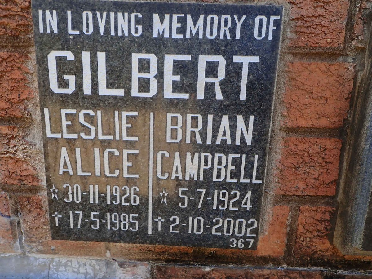 GILBERT Brian Campbell 1924-2002 &amp; Leslie Alice 1926-1985