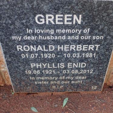 GREEN Ronald Herbert 1920-1981 &amp; Phyllis Enid 1921-2012