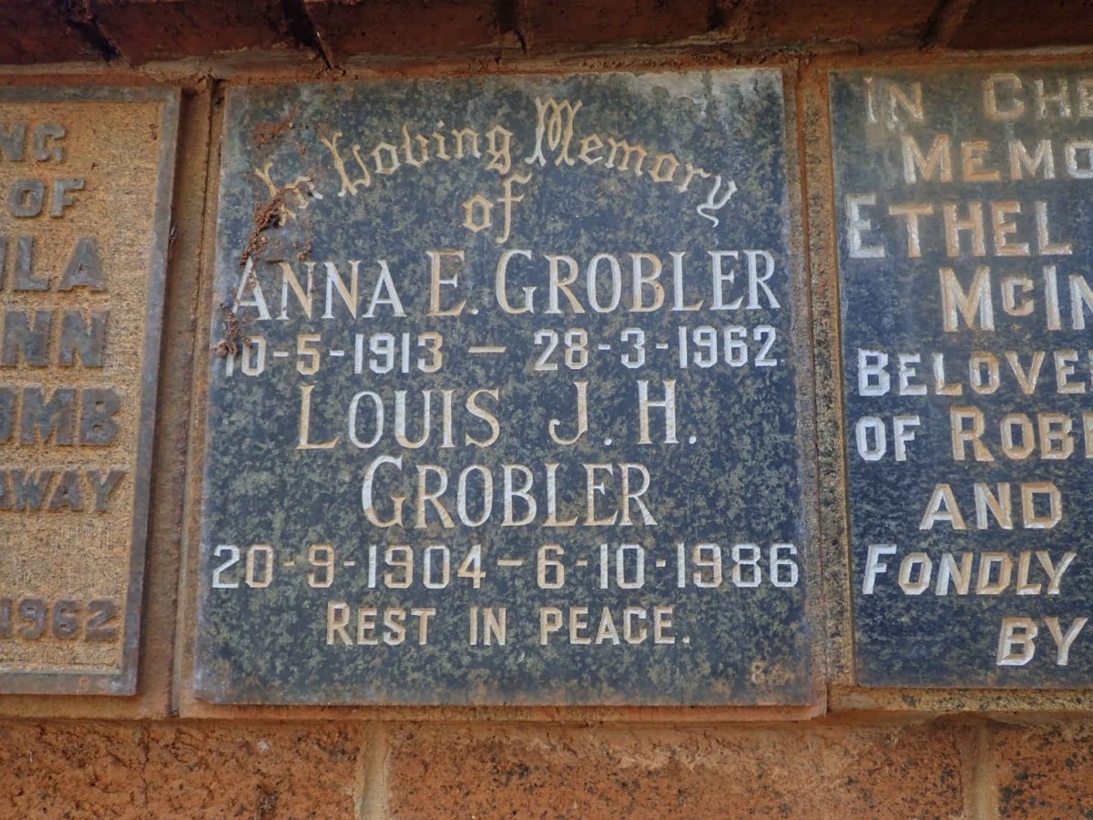 GROBLER Louis J.H. 1904-1986 &amp; Anna E. 1913-1962