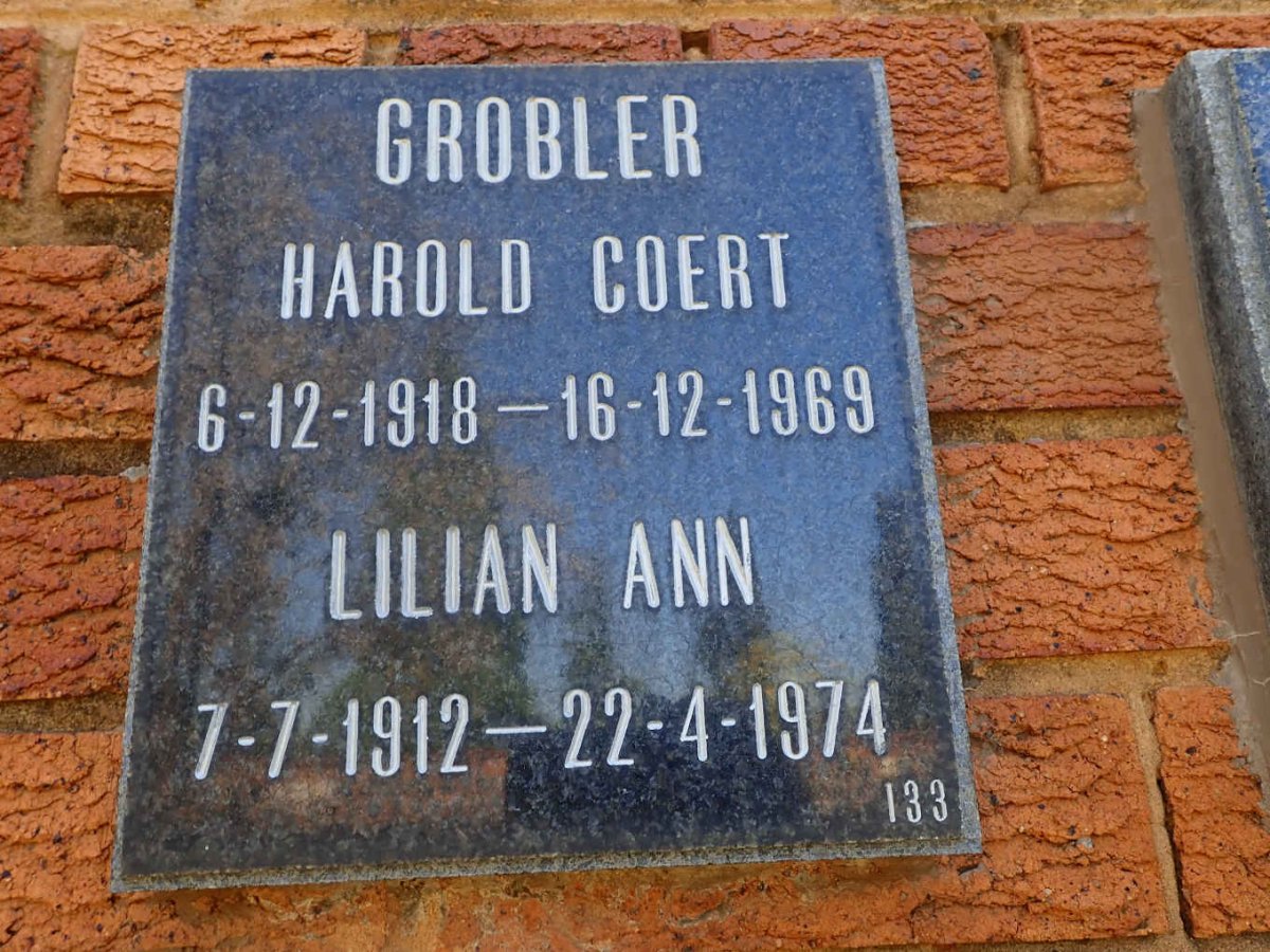 GROBLER Harold Coert 1918-1969 &amp; Lilian Ann 1912-1974