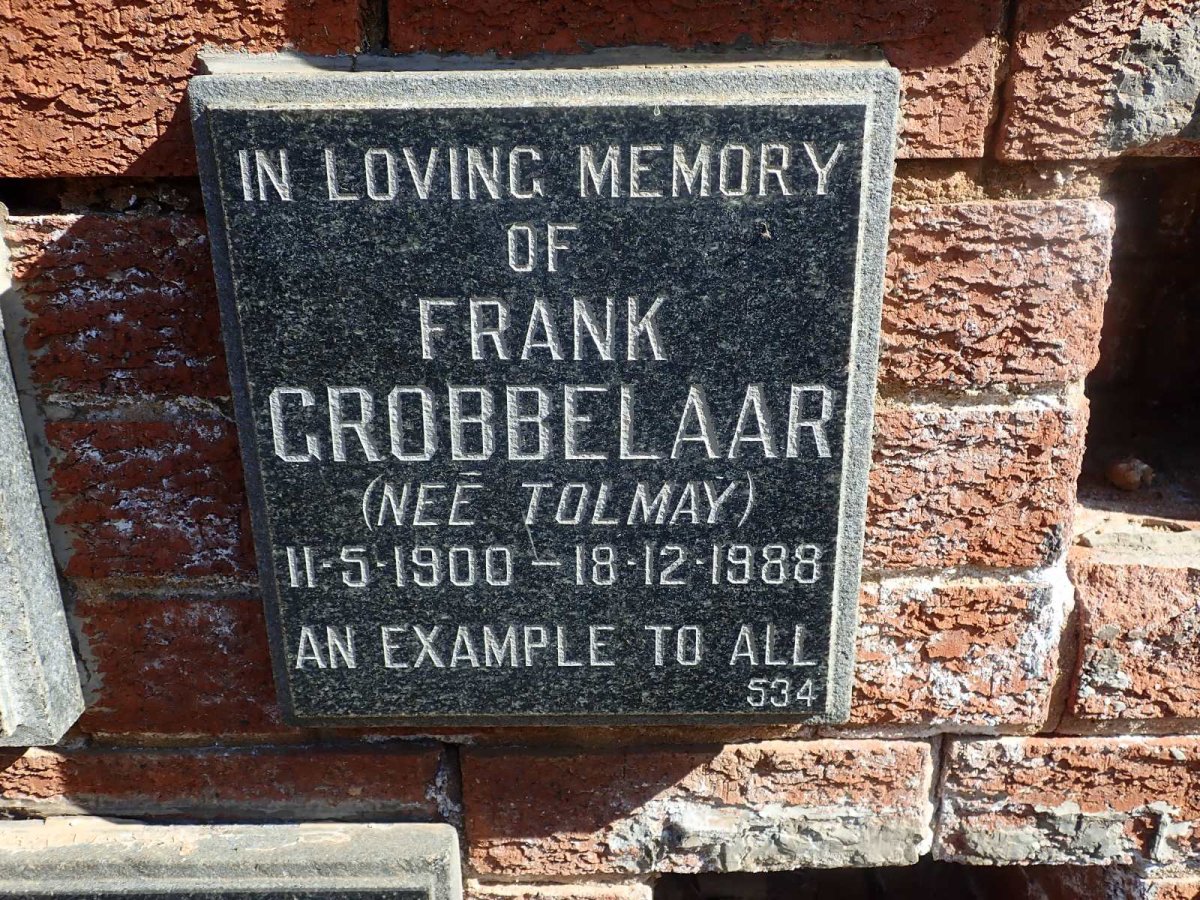 GROBBELAAR Frank nee TOLMAY 1900-1988