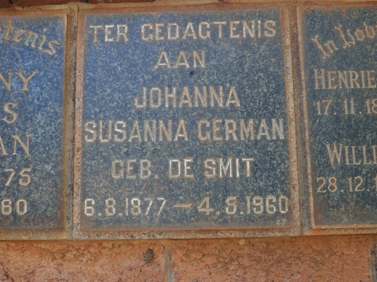 GERMAN Johanna Susanna nee DE SMIT 1977-1960