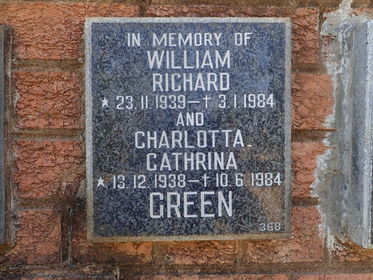 GREEN William Richard 1939-1984 &amp; Charlotta Cathrina 1938-1984