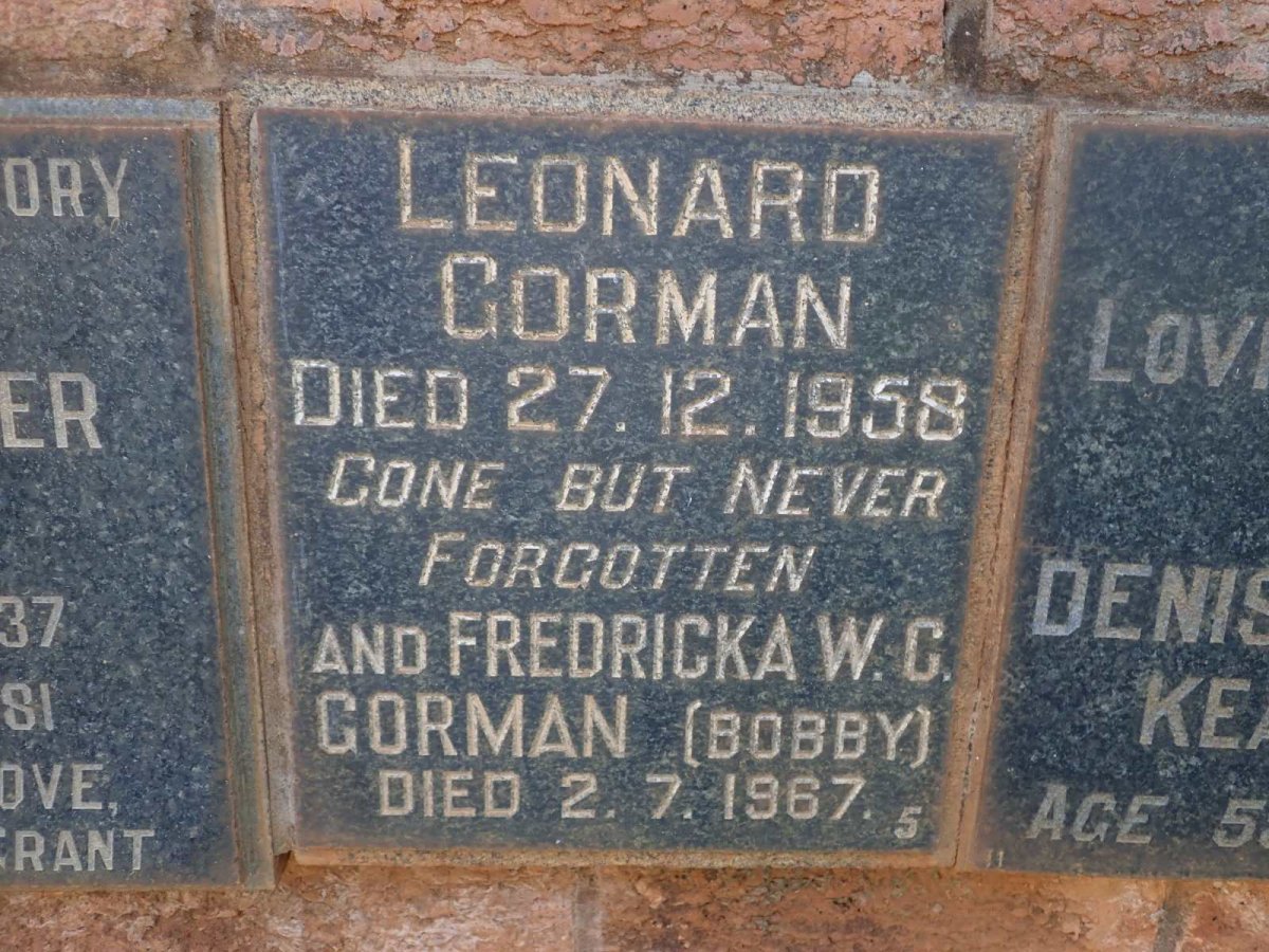 GORMAN Leonard -1958 &amp; Fredricka W.C. -1967