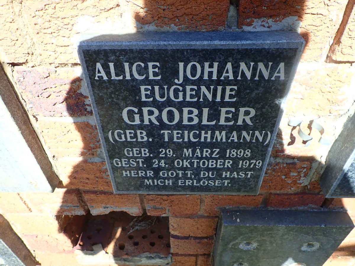 GROBLER Alice Johanna Eugenie nee TEICHMANN 1898-1979