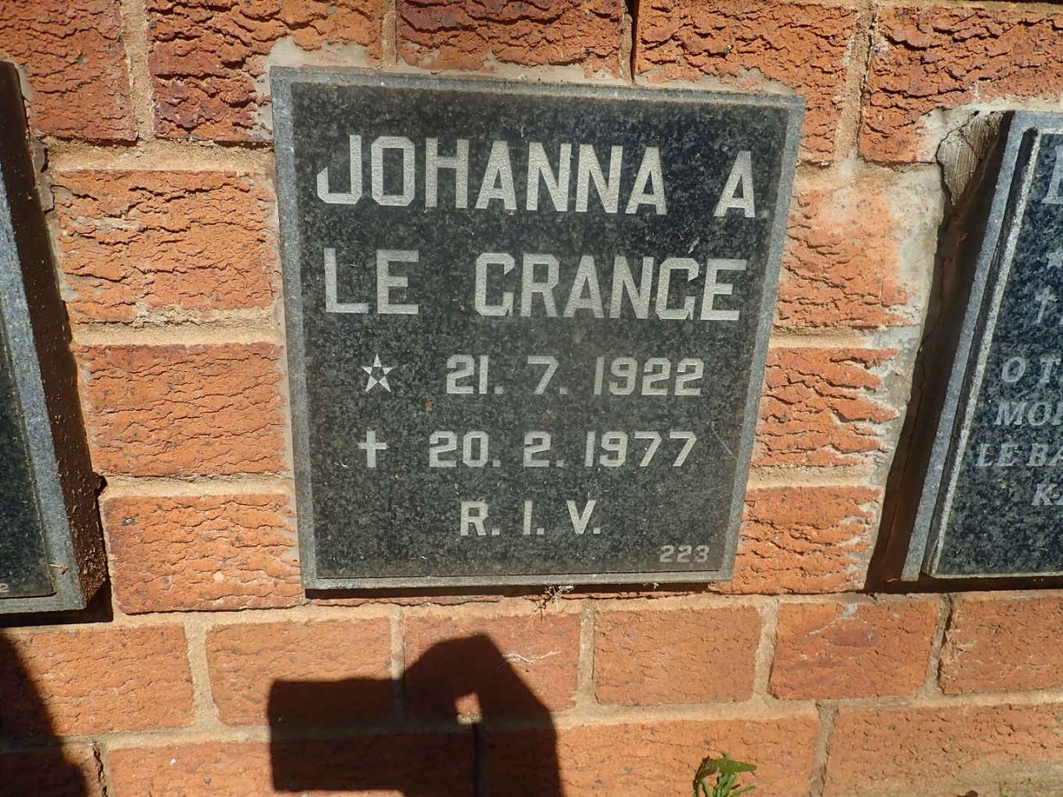 GRANGE Johanna A., le 1922-1977