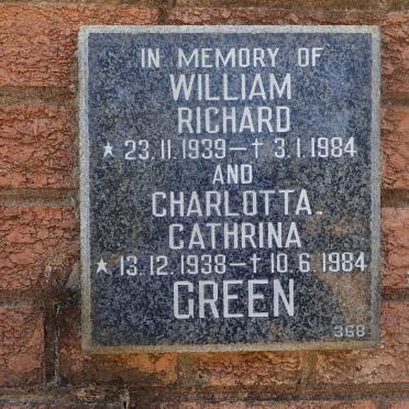 GREEN William Richard 1939-1984 &amp; Charlotta Cathrina 1938-1984
