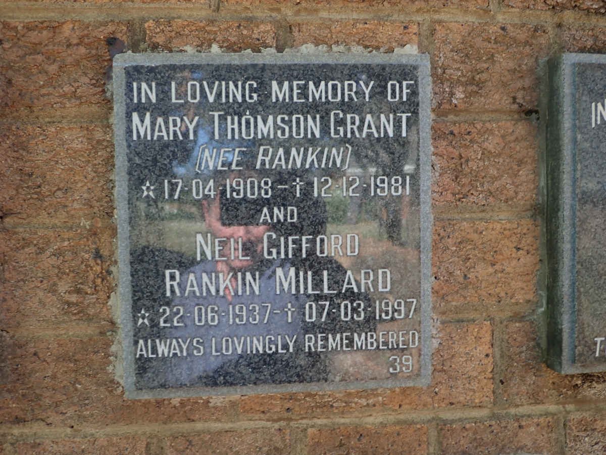 GRANT Mary Thomson nee RANKIN 1908-1981 :: MILLARD Neil Gifford Rankin 1937-1997